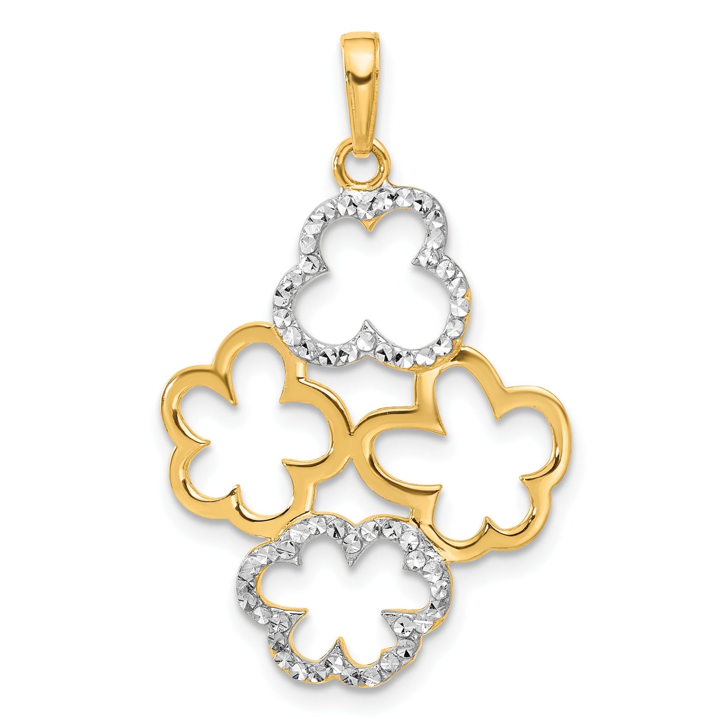 14k and White Rhodium Polished and Diamond-cut Flowers Pendant