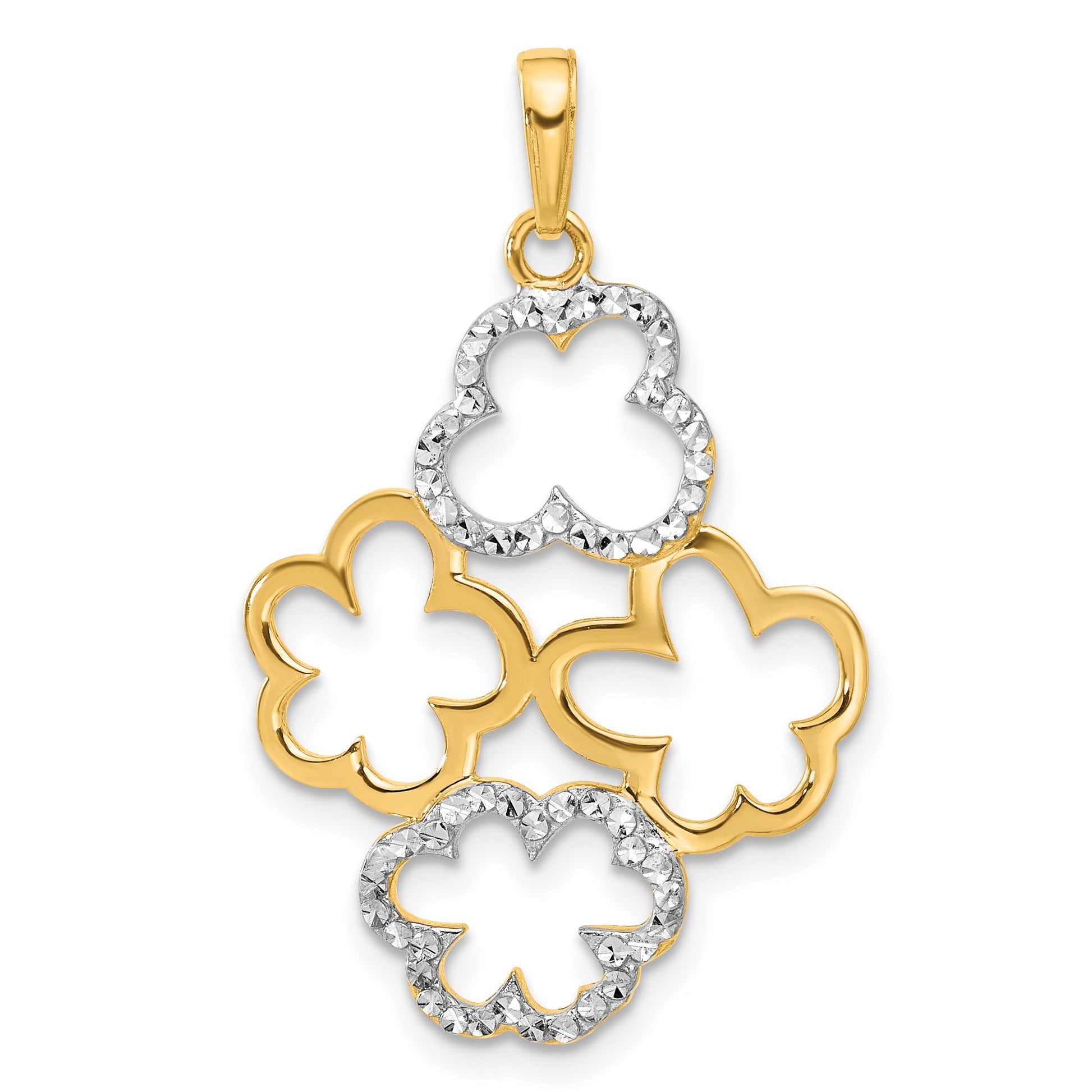 14k and White Rhodium Polished and Diamond-cut Flowers Pendant