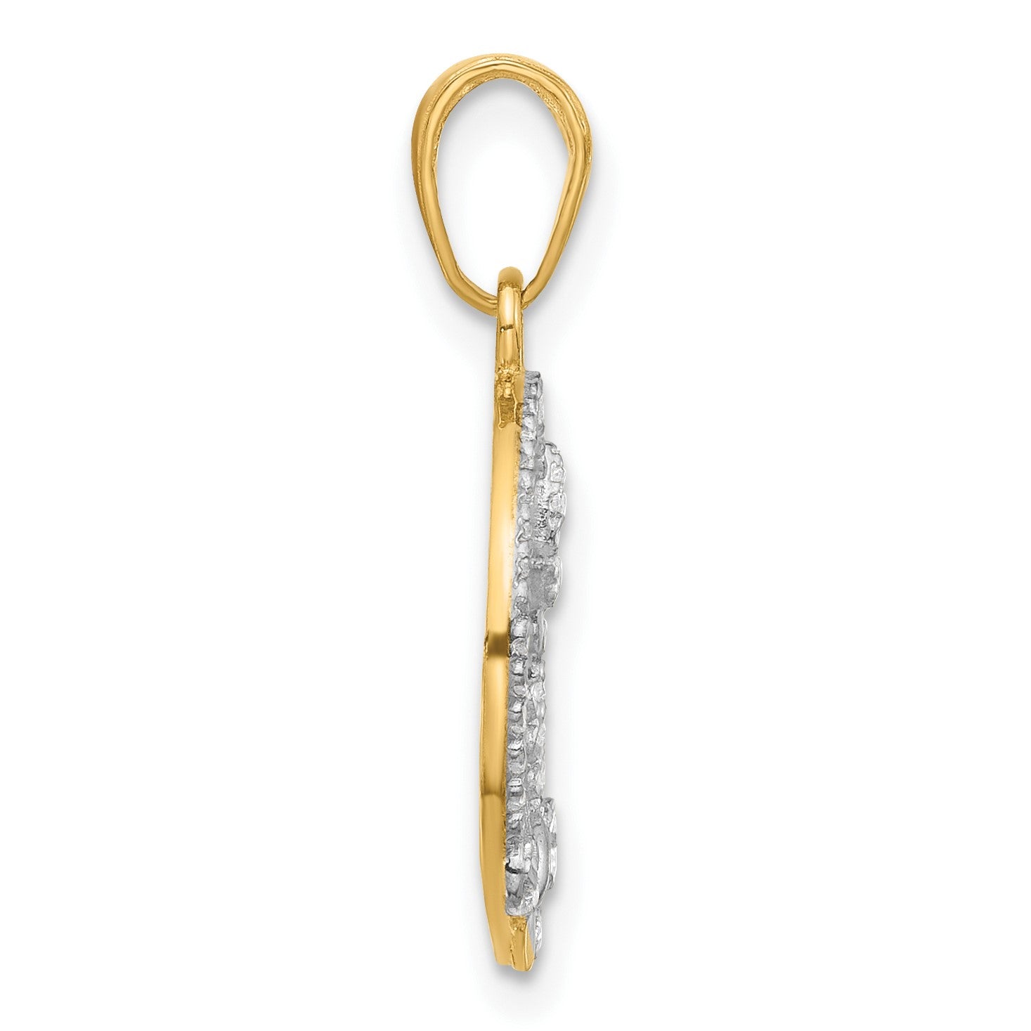14K and White Rhodium Diamond-cut Butterflies on Circle Pendant