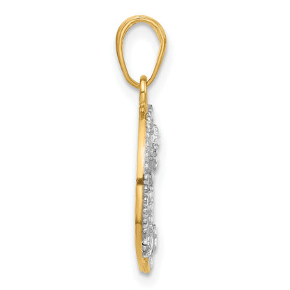 14K and White Rhodium Diamond-cut Butterflies on Circle Pendant