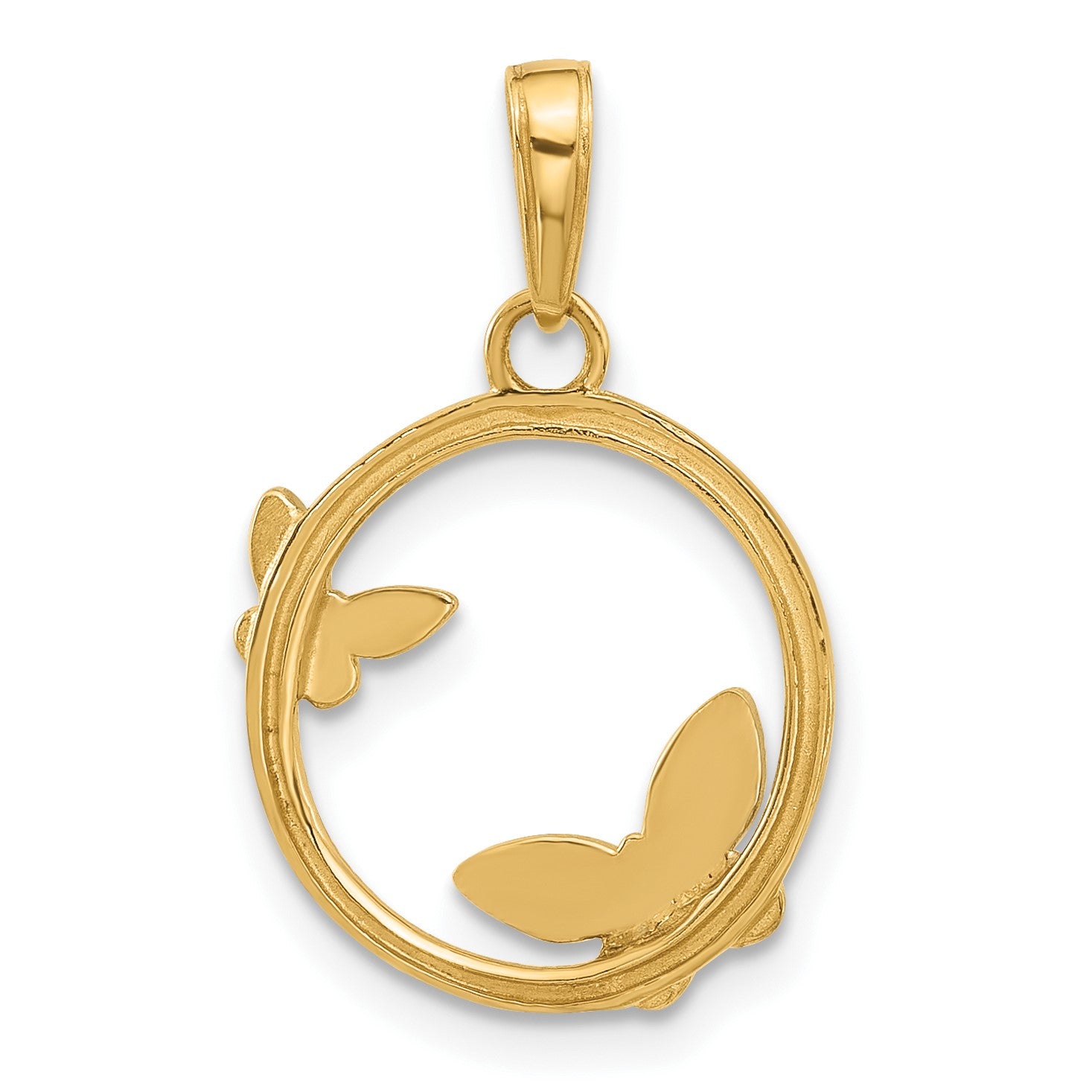 14K and White Rhodium Diamond-cut Butterflies on Circle Pendant