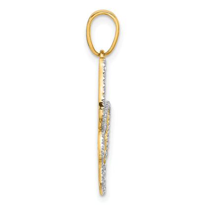 14K and White Rhodium Diamond-cut Butterfly Pendant