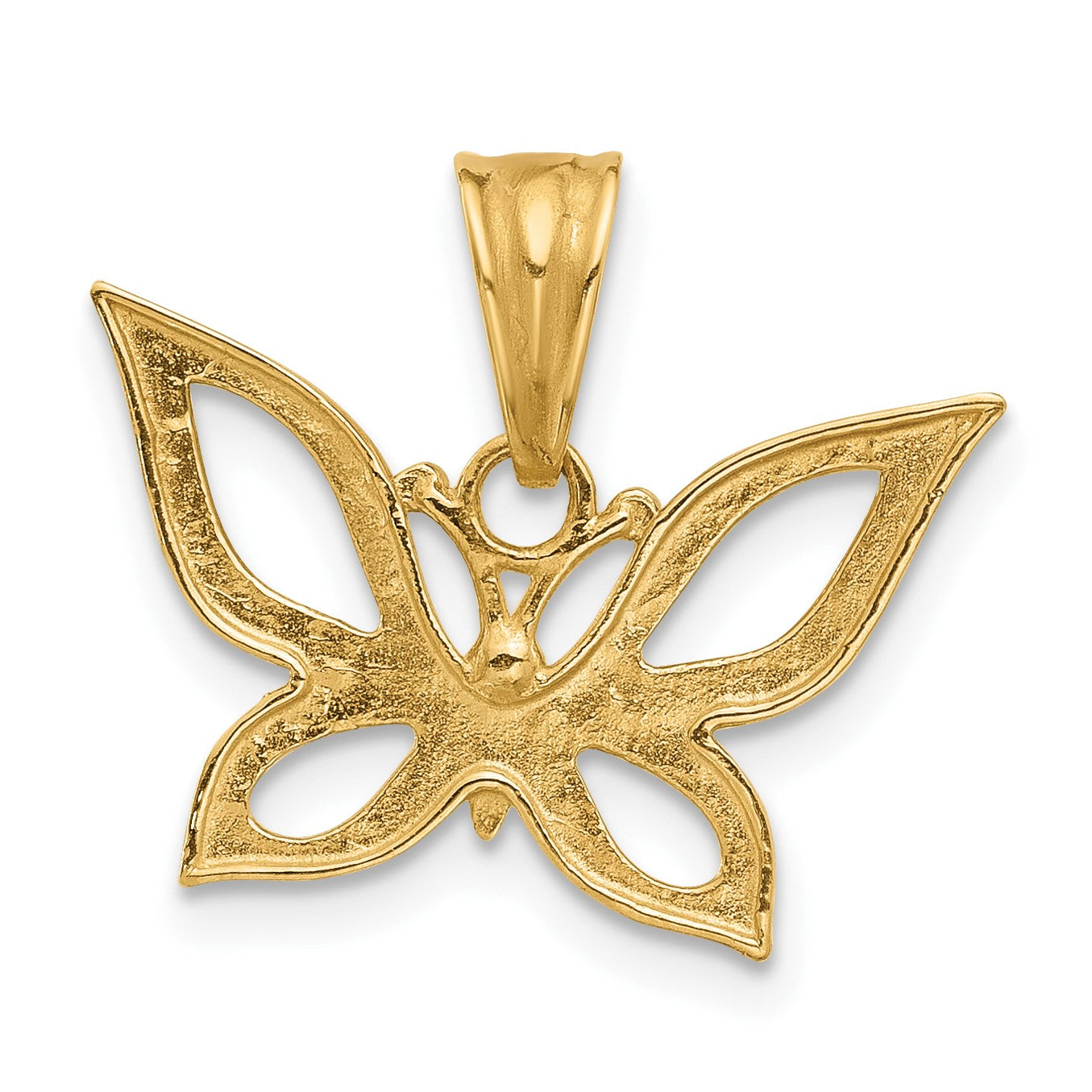 14K and White Rhodium Polished and Diamond-cut Butterfly Pendant