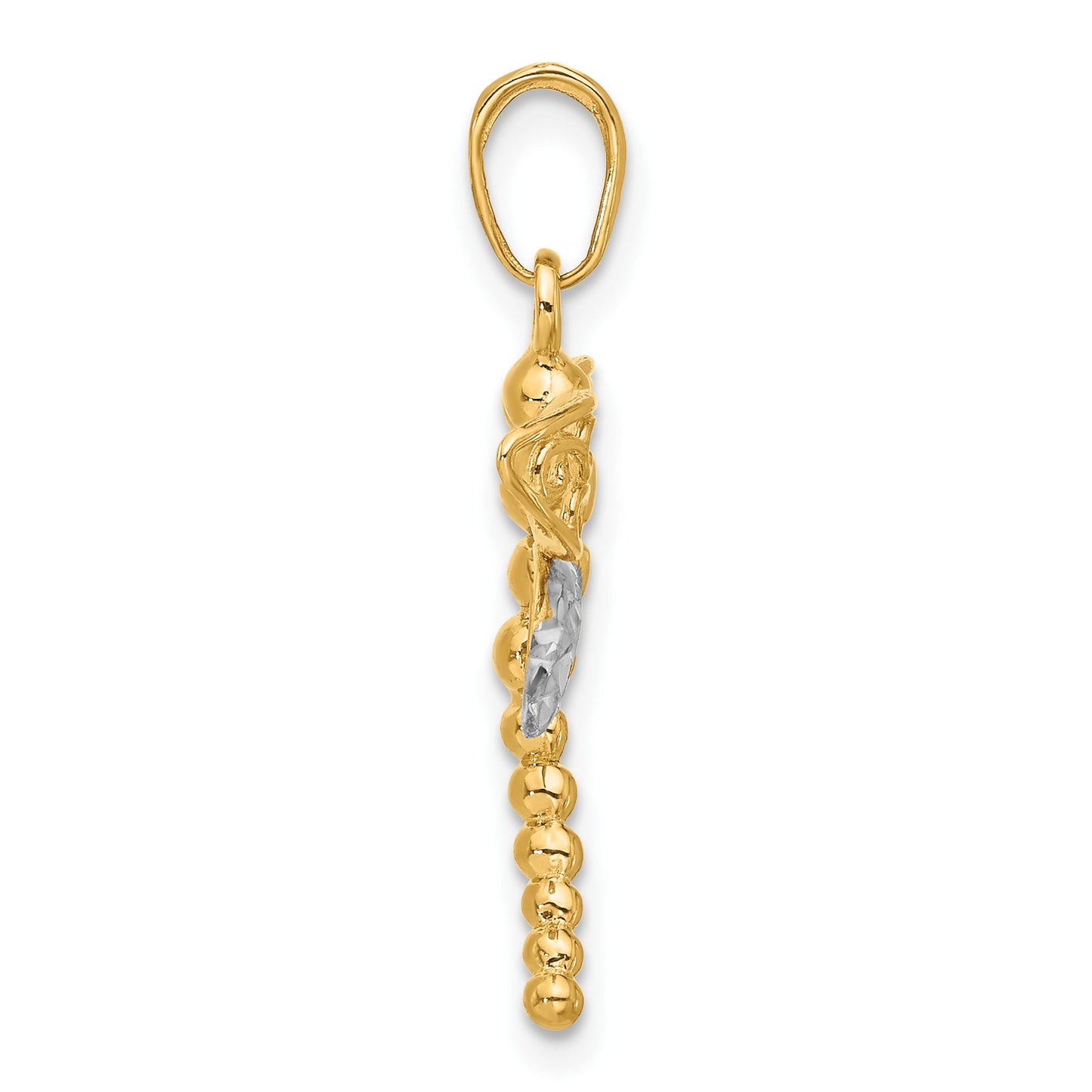 14k and White Rhodium Polished and Diamond-cut Dragonfly Pendant