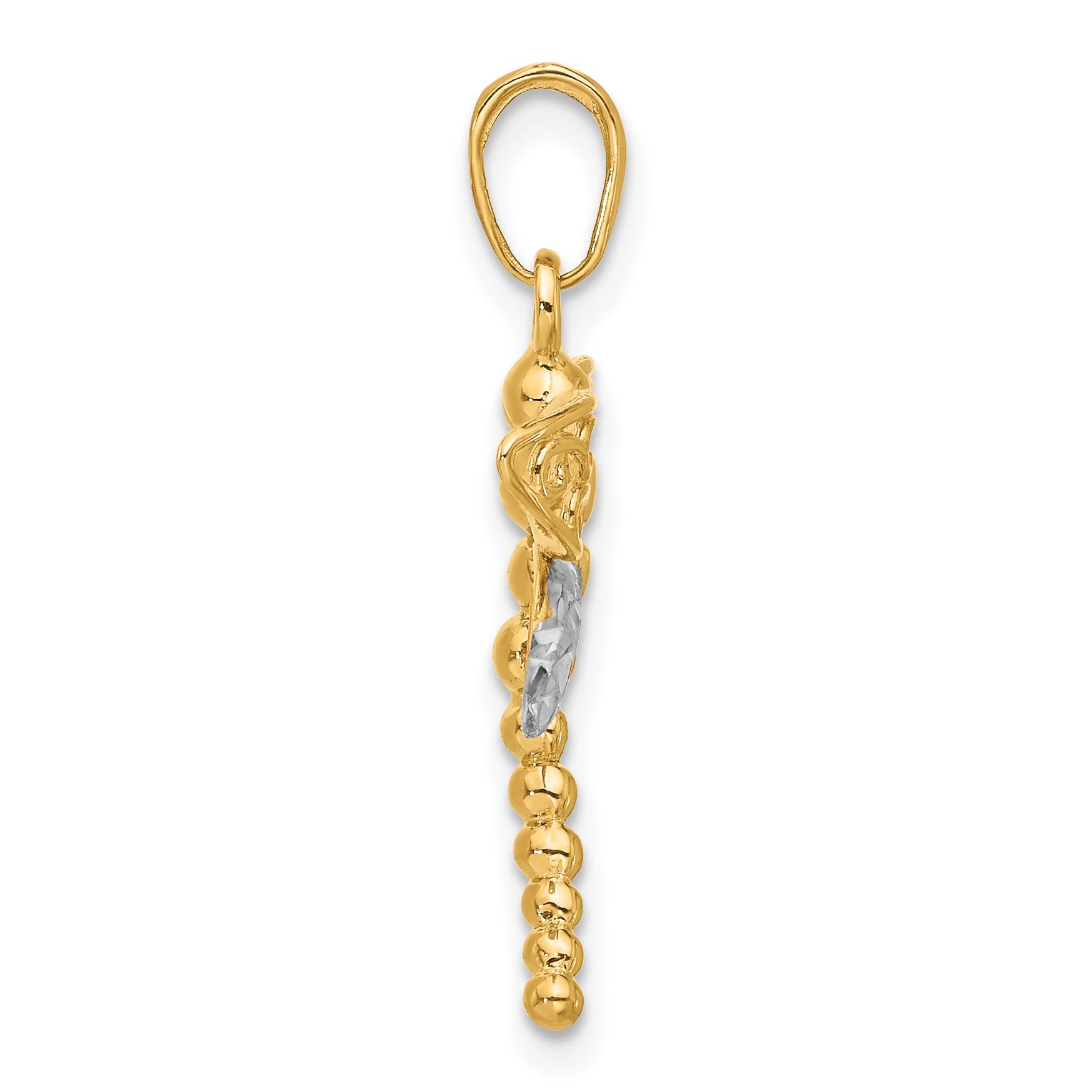 14k and White Rhodium Polished and Diamond-cut Dragonfly Pendant
