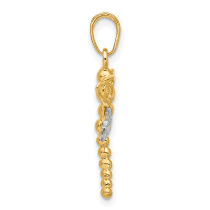 14k and White Rhodium Polished and Diamond-cut Dragonfly Pendant