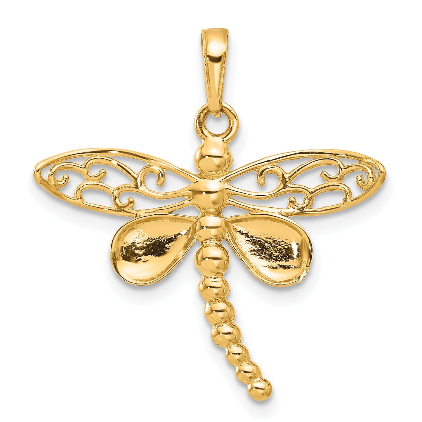 14k and White Rhodium Polished and Diamond-cut Dragonfly Pendant