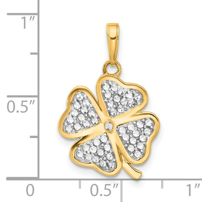 14k and White Rhodium Polished and Diamond-cut 4-Leaf Clover Pendant