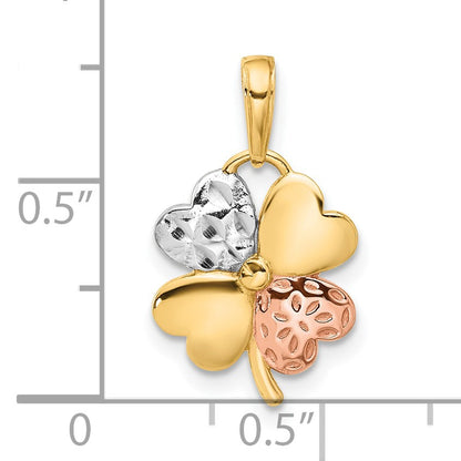 14k with Rose and White Rhodium Polished and Diamond-cut Clover Pendant