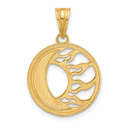 14K and White Rhodium Diamond-cut Sun and Moon Pendant