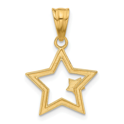 14K and White Rhodium Diamond-cut Stars Pendant