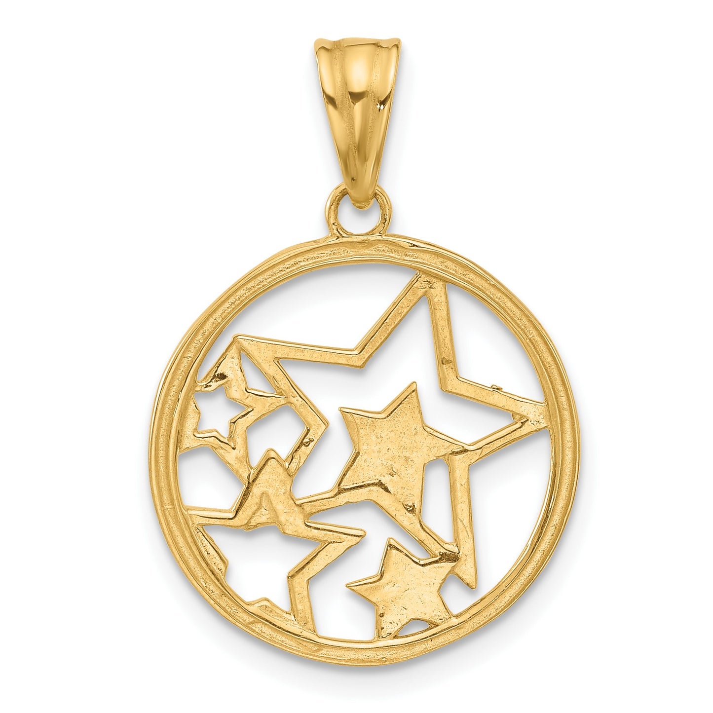 14K and White Rhodium Diamond-cut Stars Pendant