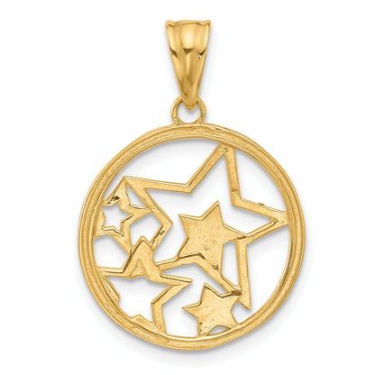 14K and White Rhodium Diamond-cut Stars Pendant