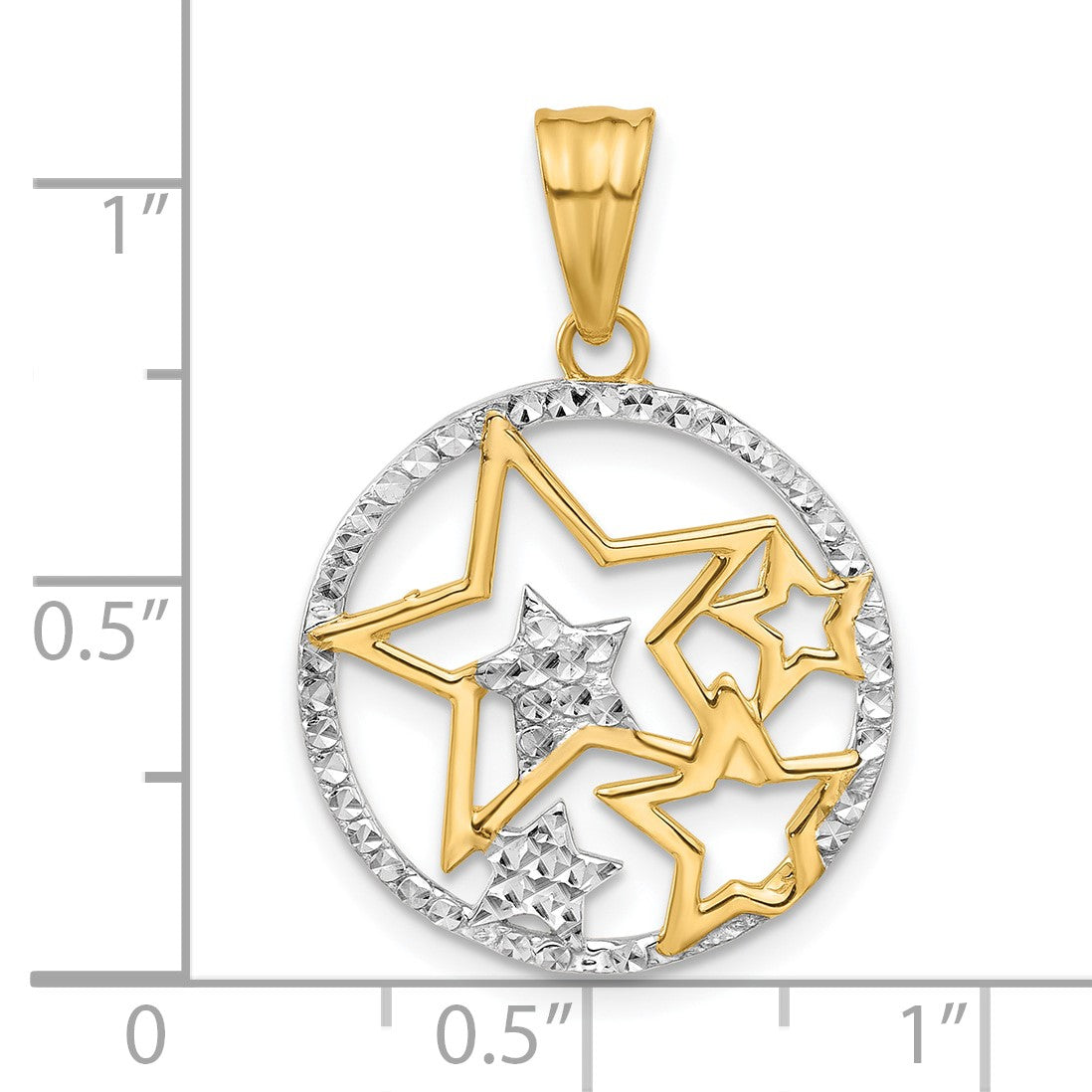 14K and White Rhodium Diamond-cut Stars Pendant