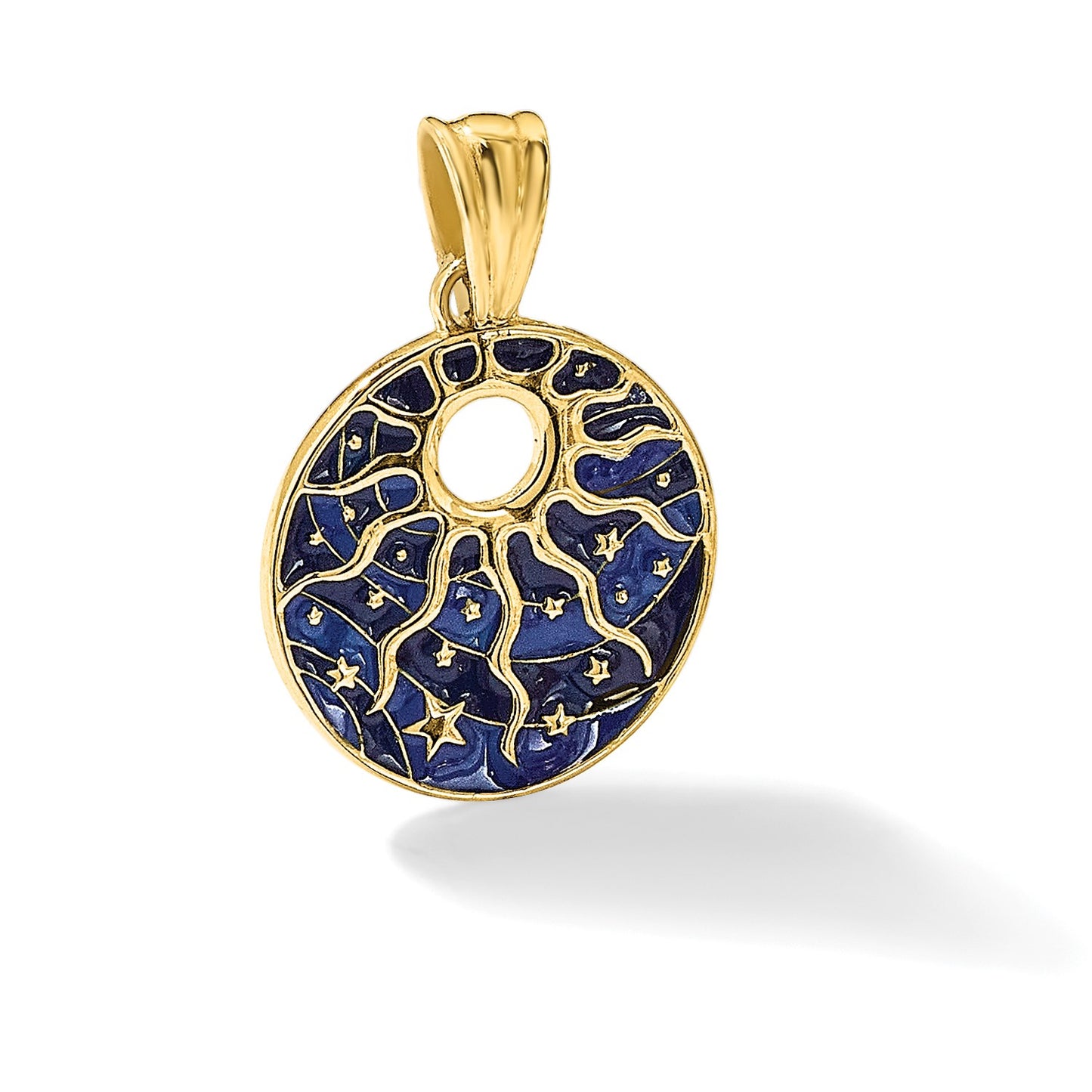14K Polished Blue Enameled Sun and Stars Pendant