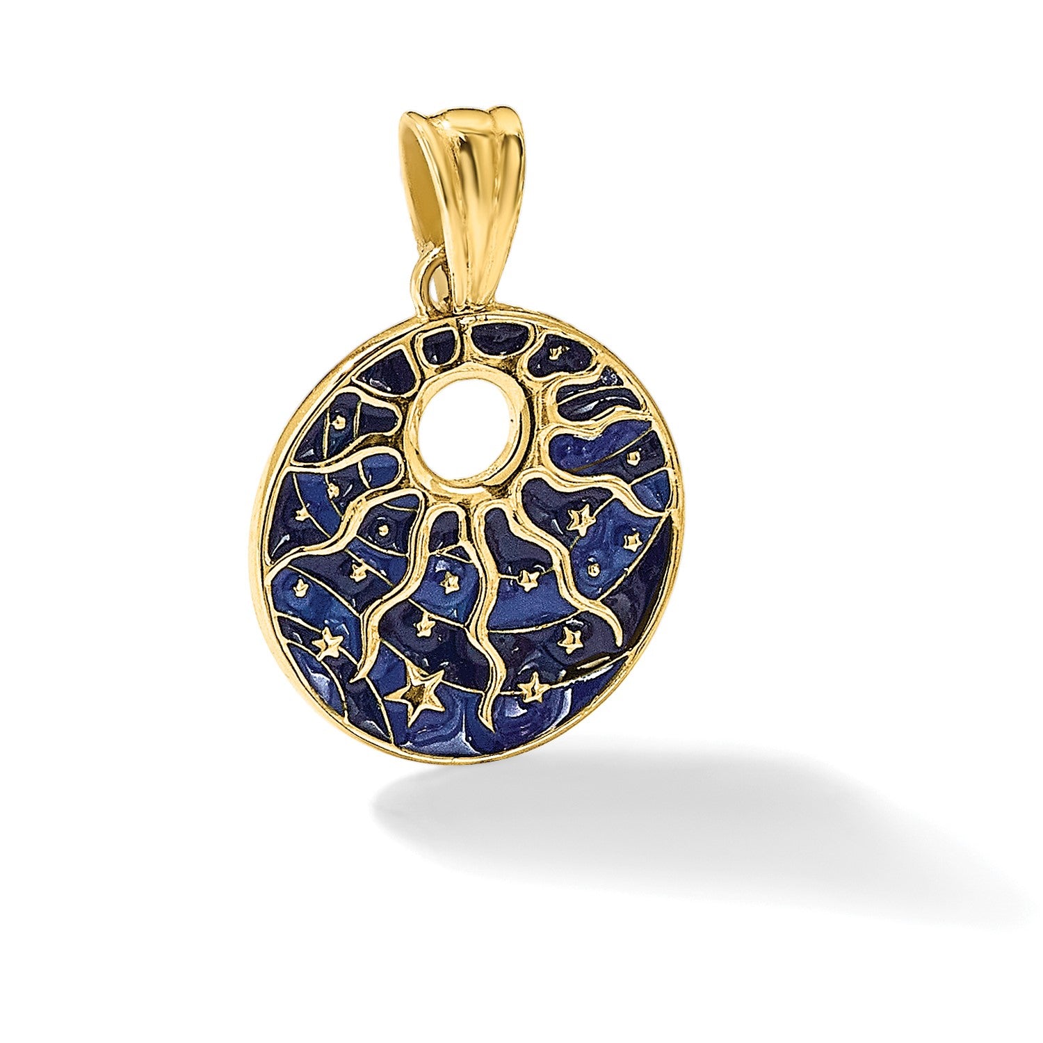 14K Polished Blue Enameled Sun and Stars Pendant
