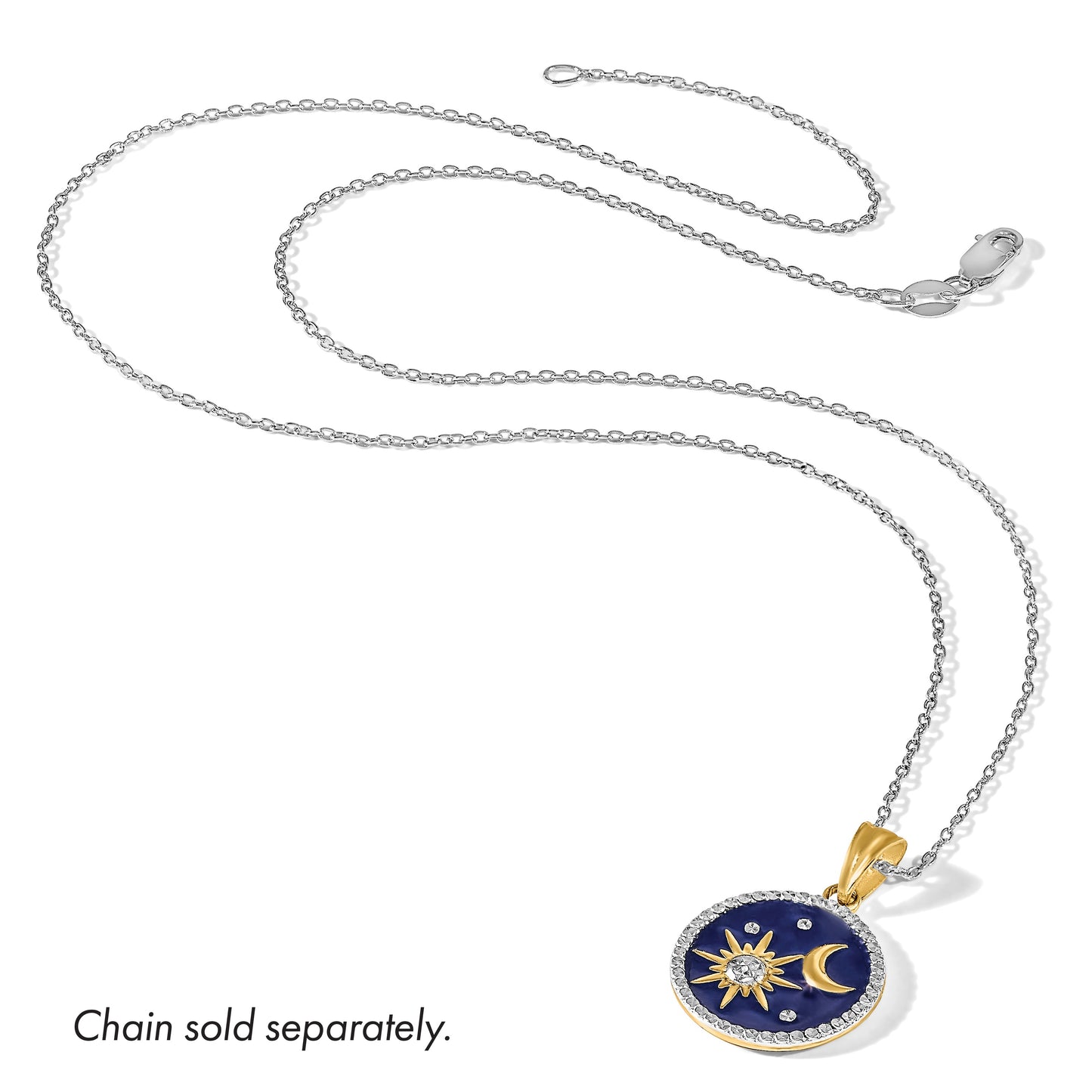 14K and White Rhodium Diamond-cut Blue Enameled Sun and Moon Pendant