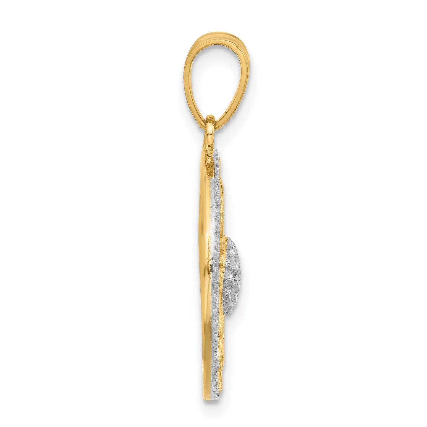 14K and White Rhodium Diamond-cut Sun Pendant