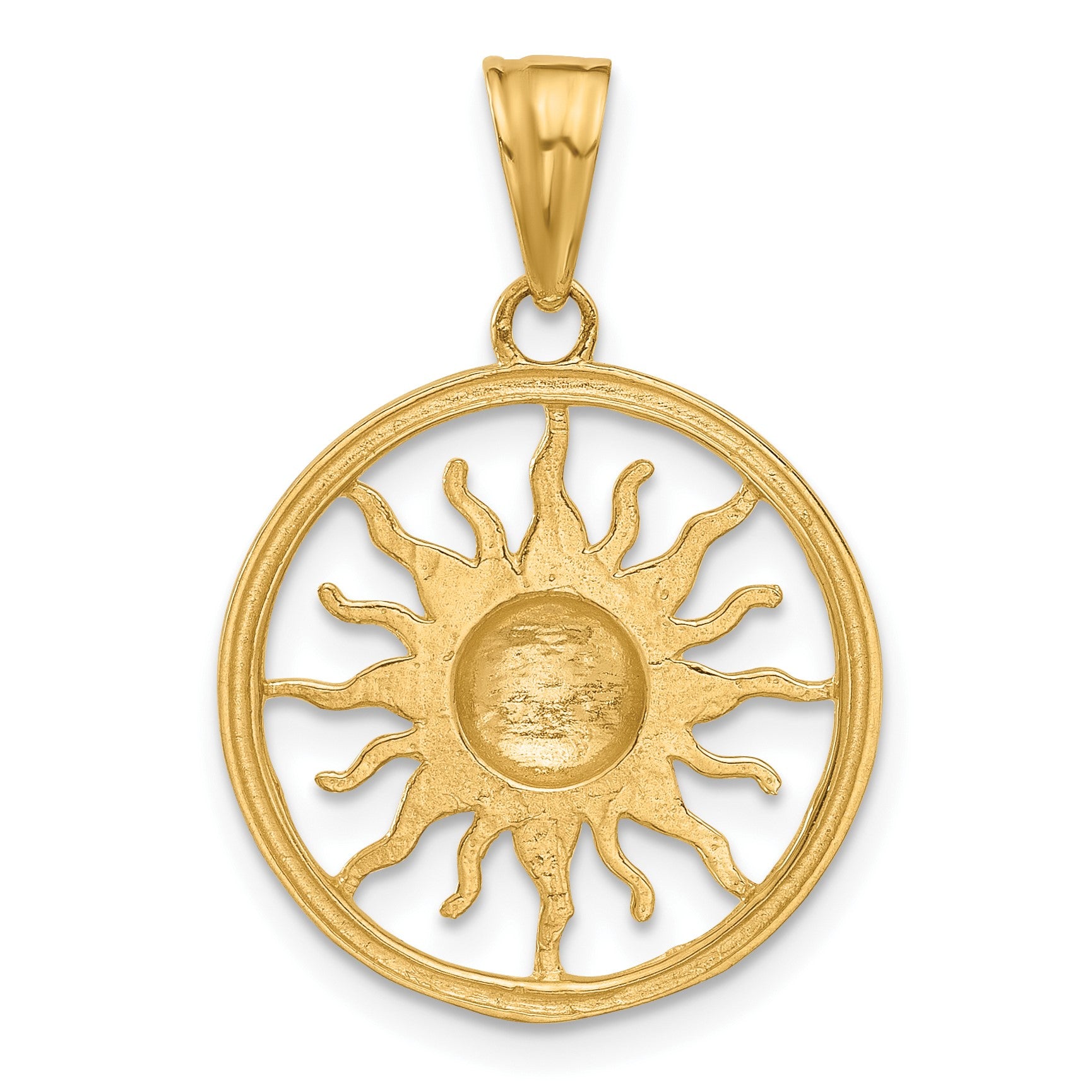 14K and White Rhodium Diamond-cut Sun Pendant
