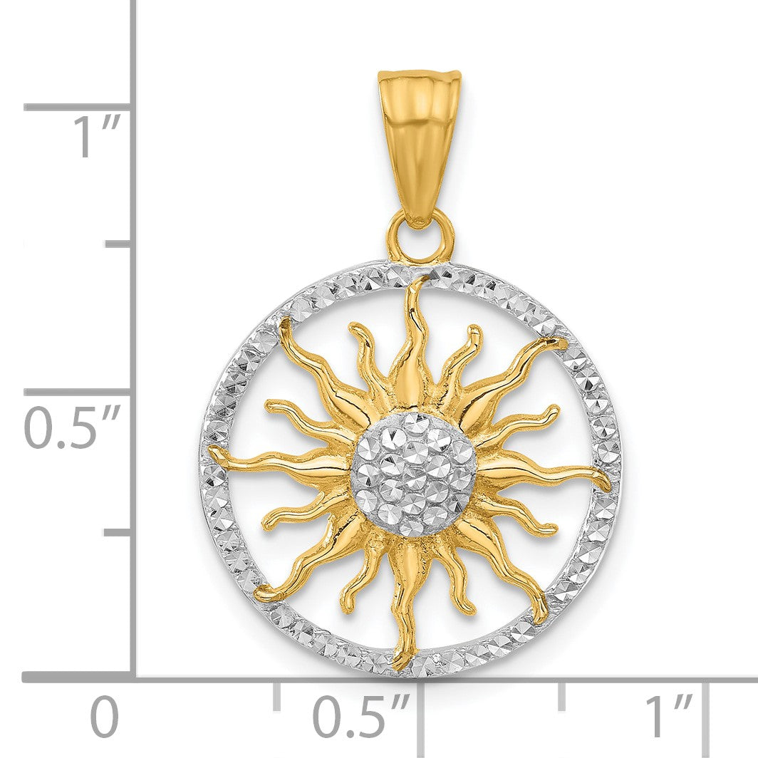 14K and White Rhodium Diamond-cut Sun Pendant