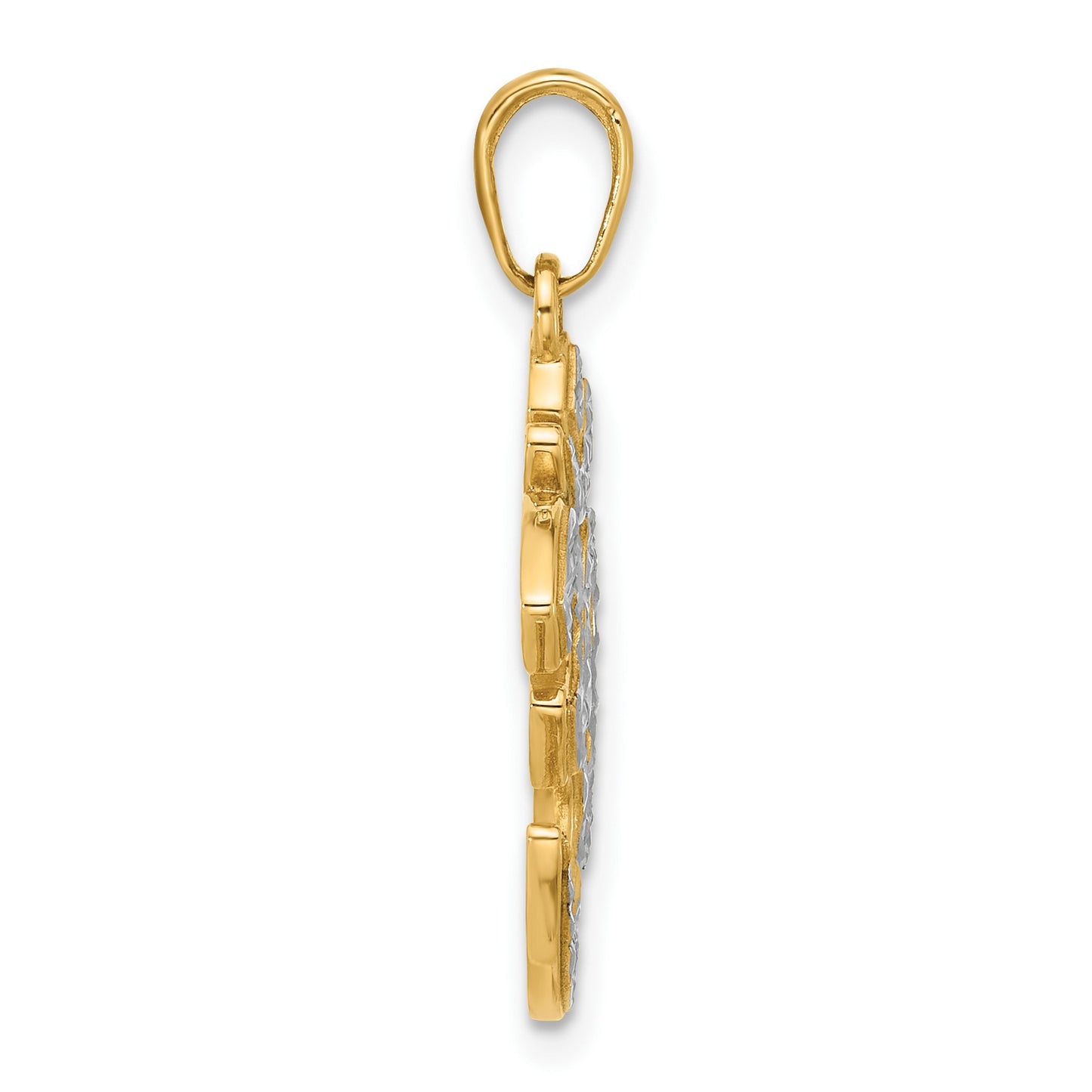 14K and White Rhodium Diamond-cut Om Pendant