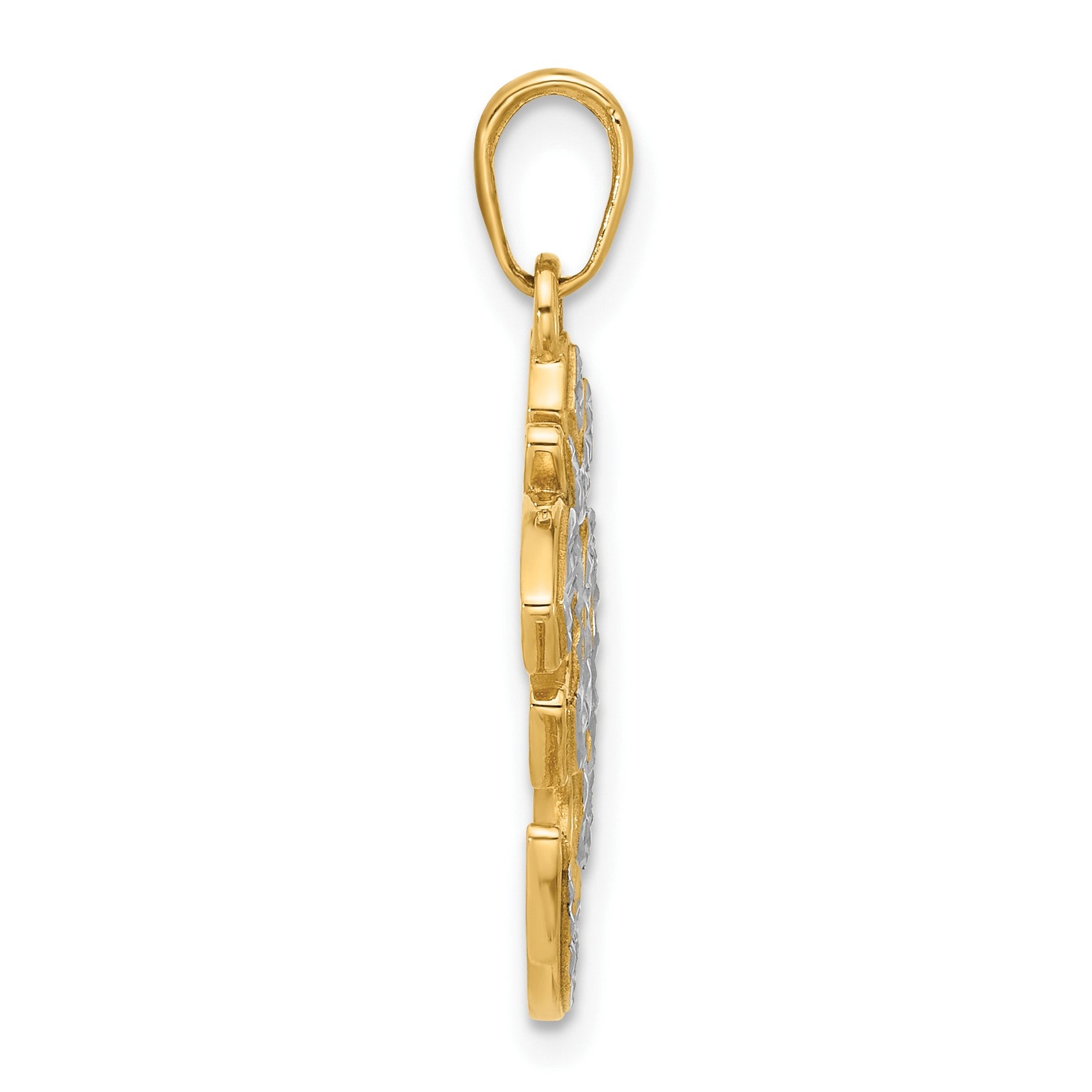 14K and White Rhodium Diamond-cut Om Pendant