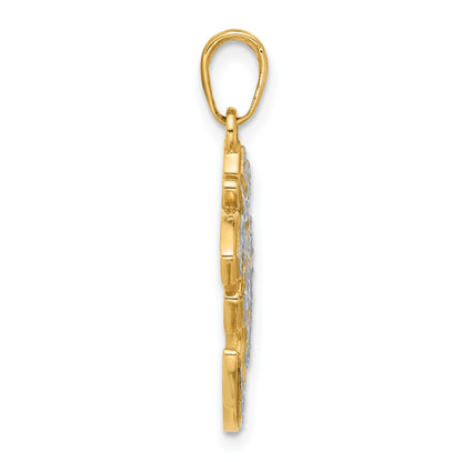 14K and White Rhodium Diamond-cut Om Pendant