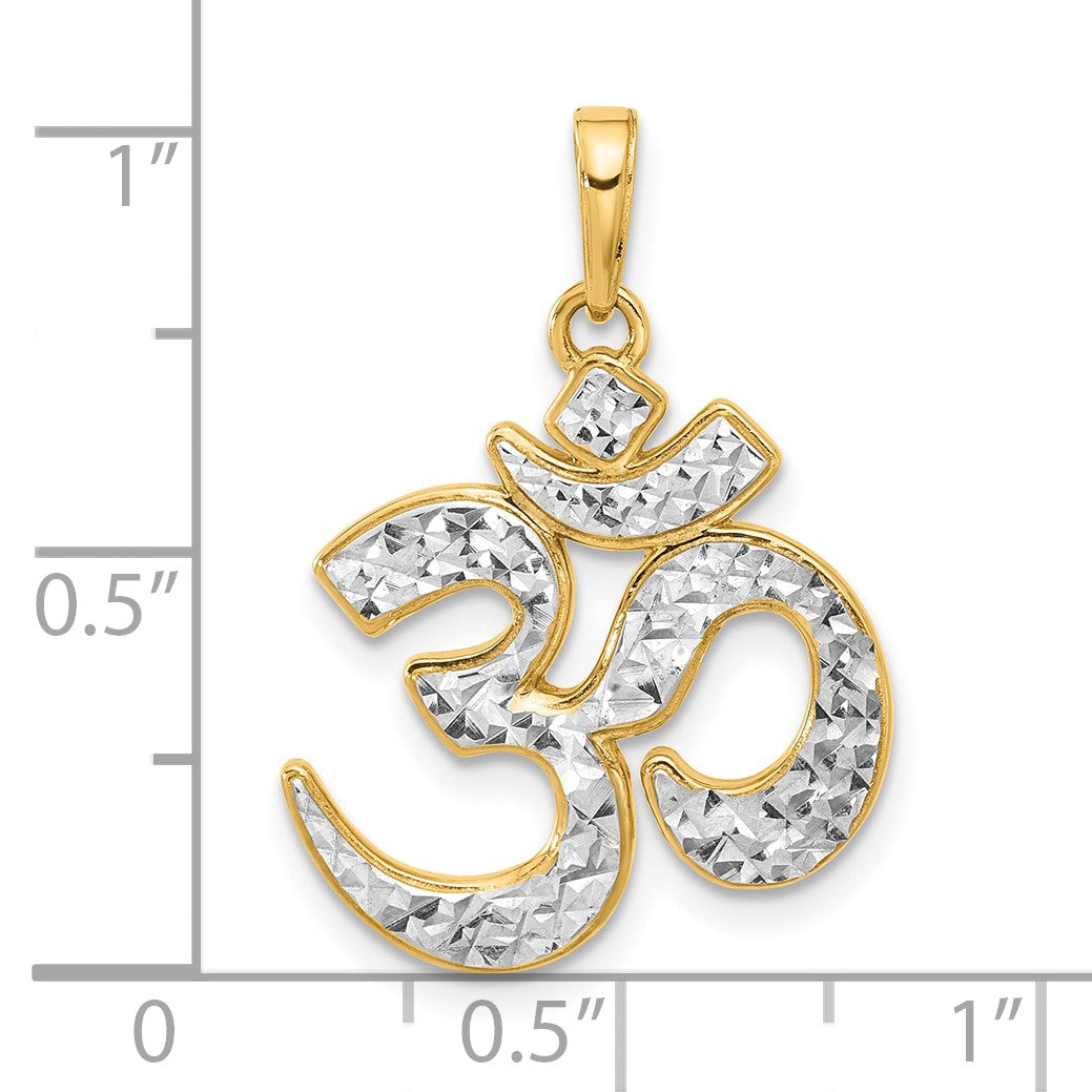 14K and White Rhodium Diamond-cut Om Pendant