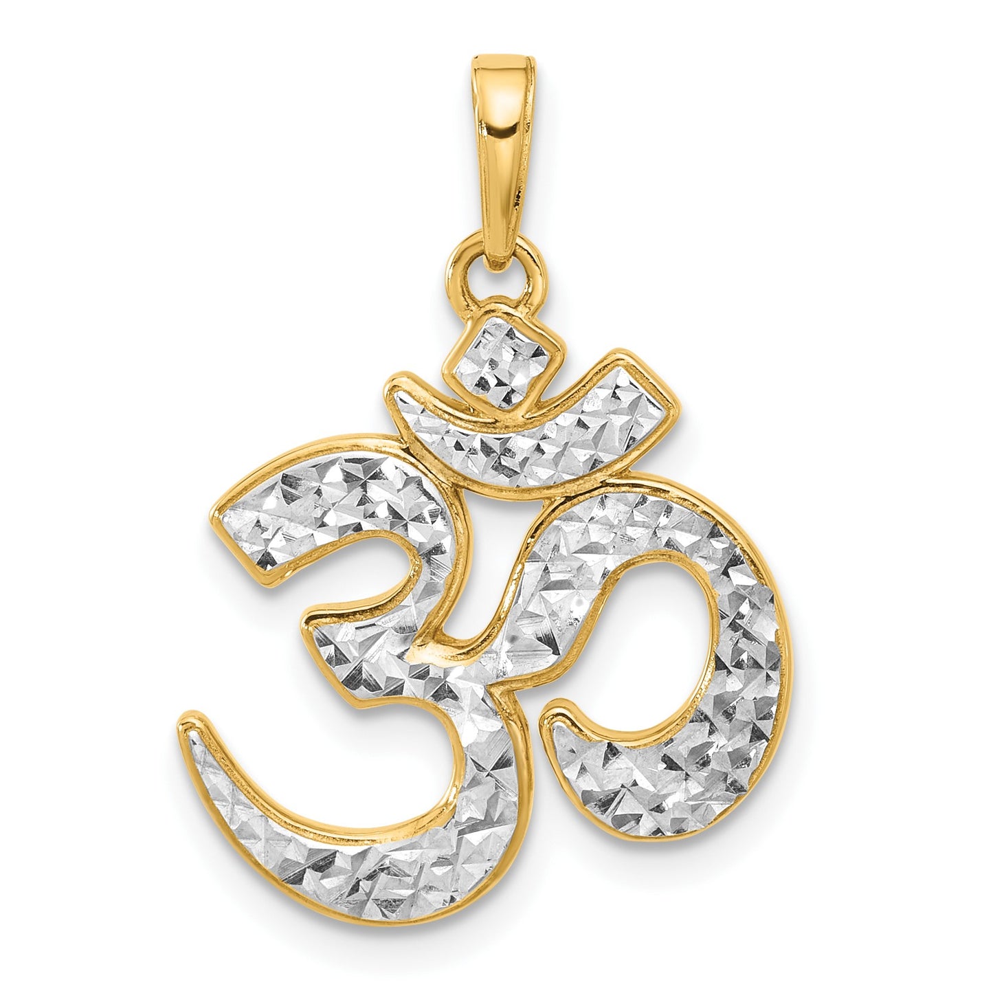 14K and White Rhodium Diamond-cut Om Pendant