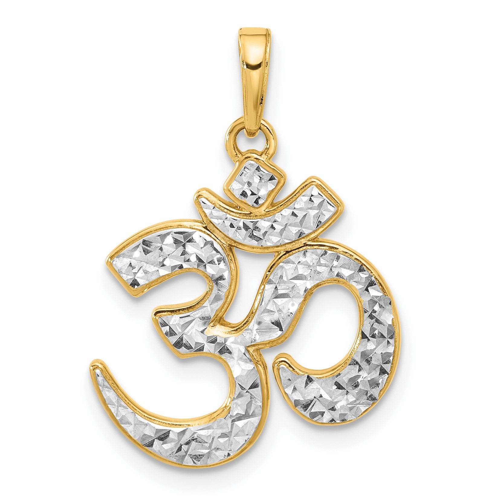 14K and White Rhodium Diamond-cut Om Pendant