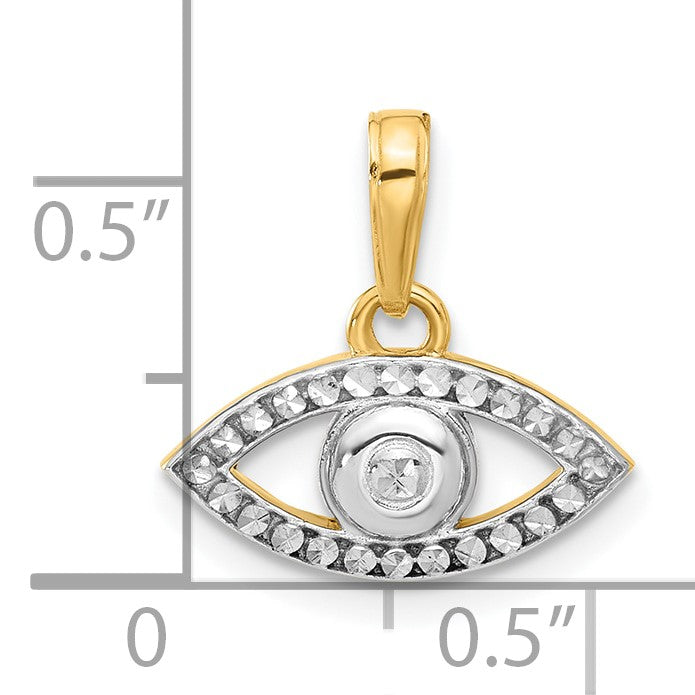 14K and White Rhodium Diamond-cut Evil Eye Pendant
