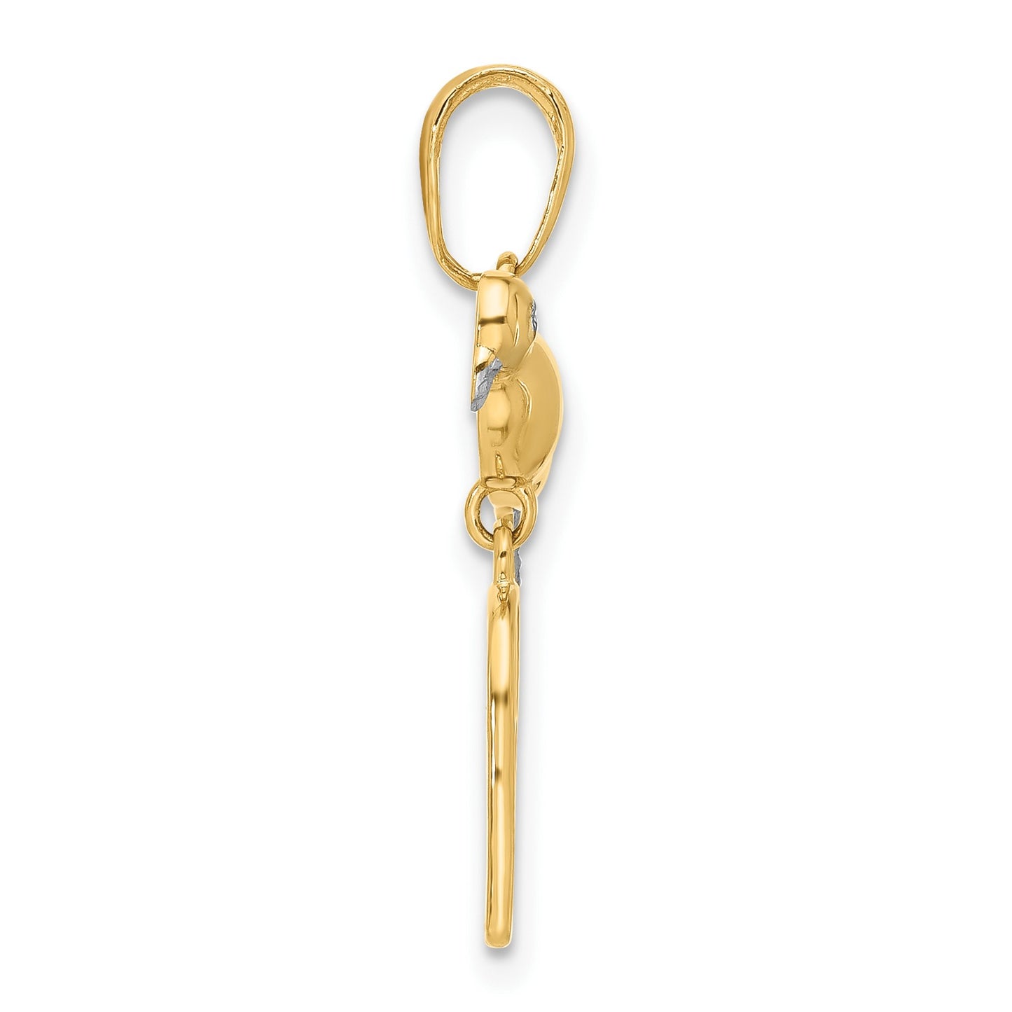 14K and White Rhodium Diamond-cut Bird on Bird Cage Pendant