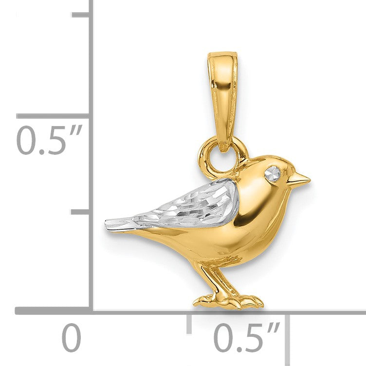 14K and White Rhodium Diamond-cut 3-D Bird Pendant