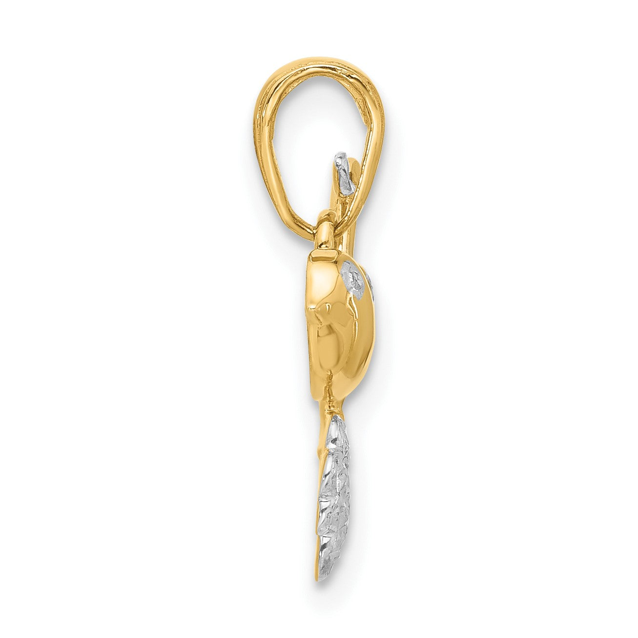 14K and White Rhodium Diamond-cut Bird on Branch Pendant