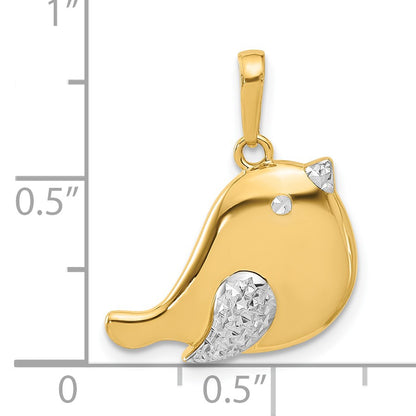 14K and White Rhodium Diamond-cut Bird Pendant