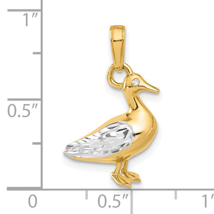 14K and White Rhodium Diamond-cut 3-D Duck Pendant