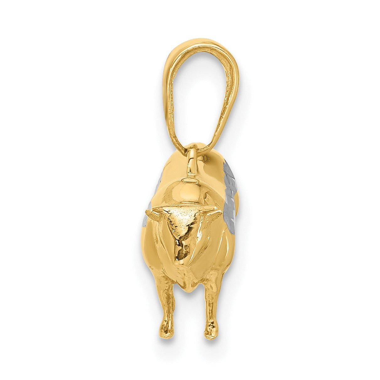 14k and White Rhodium Diamond-cut 3-D Bull Pendant
