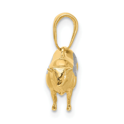 14k and White Rhodium Diamond-cut 3-D Bull Pendant