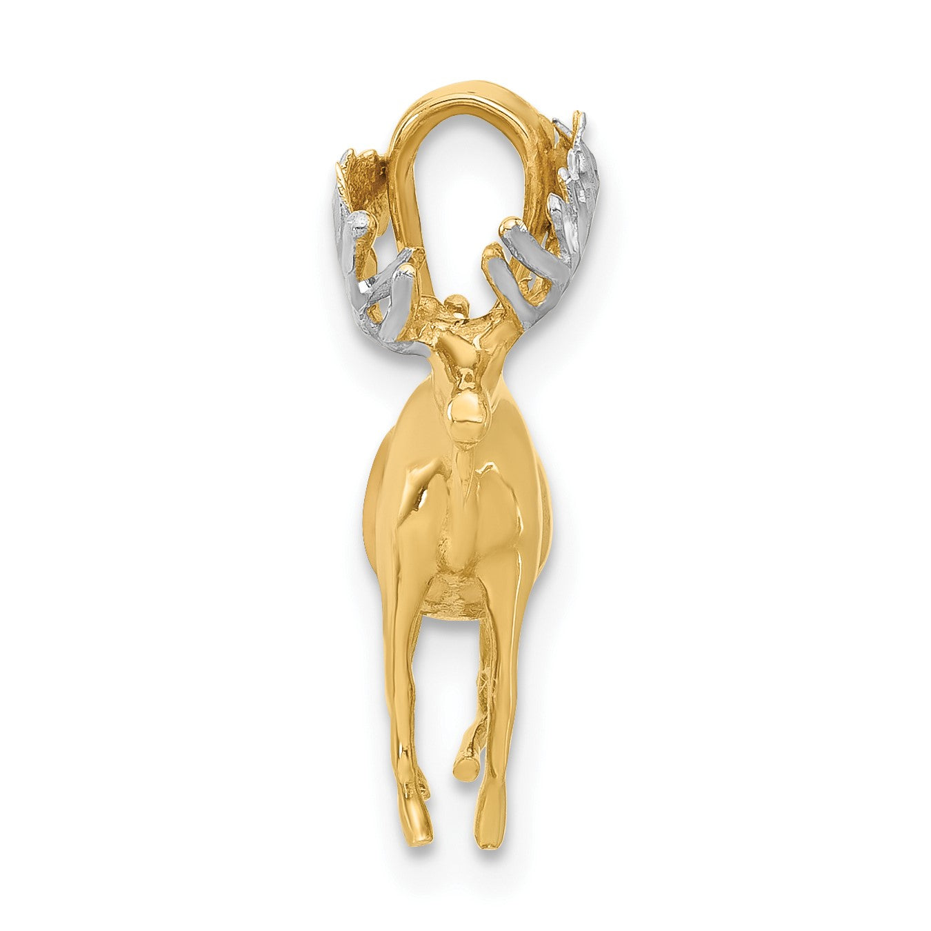 14K and White Rhodium Diamond-cut 3-D Moose Pendant