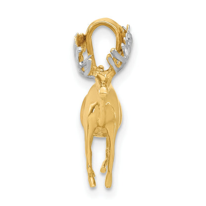 14K and White Rhodium Diamond-cut 3-D Moose Pendant
