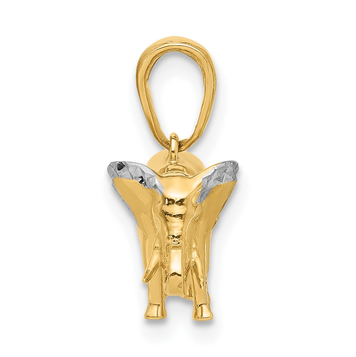 14k and White Rhodium Diamond-cut 3-D Elephant Pendant