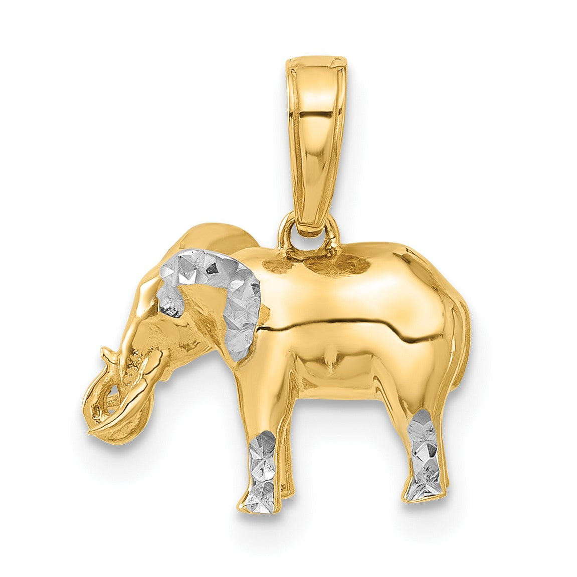 14k and White Rhodium Diamond-cut 3-D Elephant Pendant