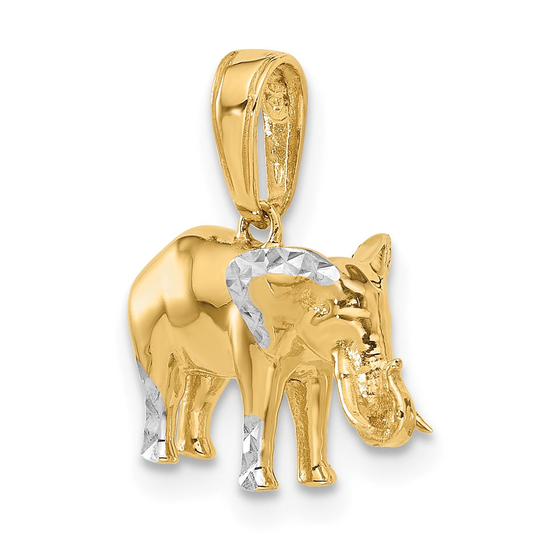 14k and White Rhodium Diamond-cut 3-D Elephant Pendant
