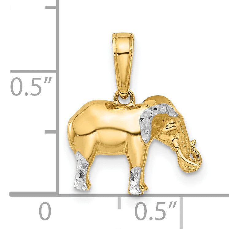 14k and White Rhodium Diamond-cut 3-D Elephant Pendant