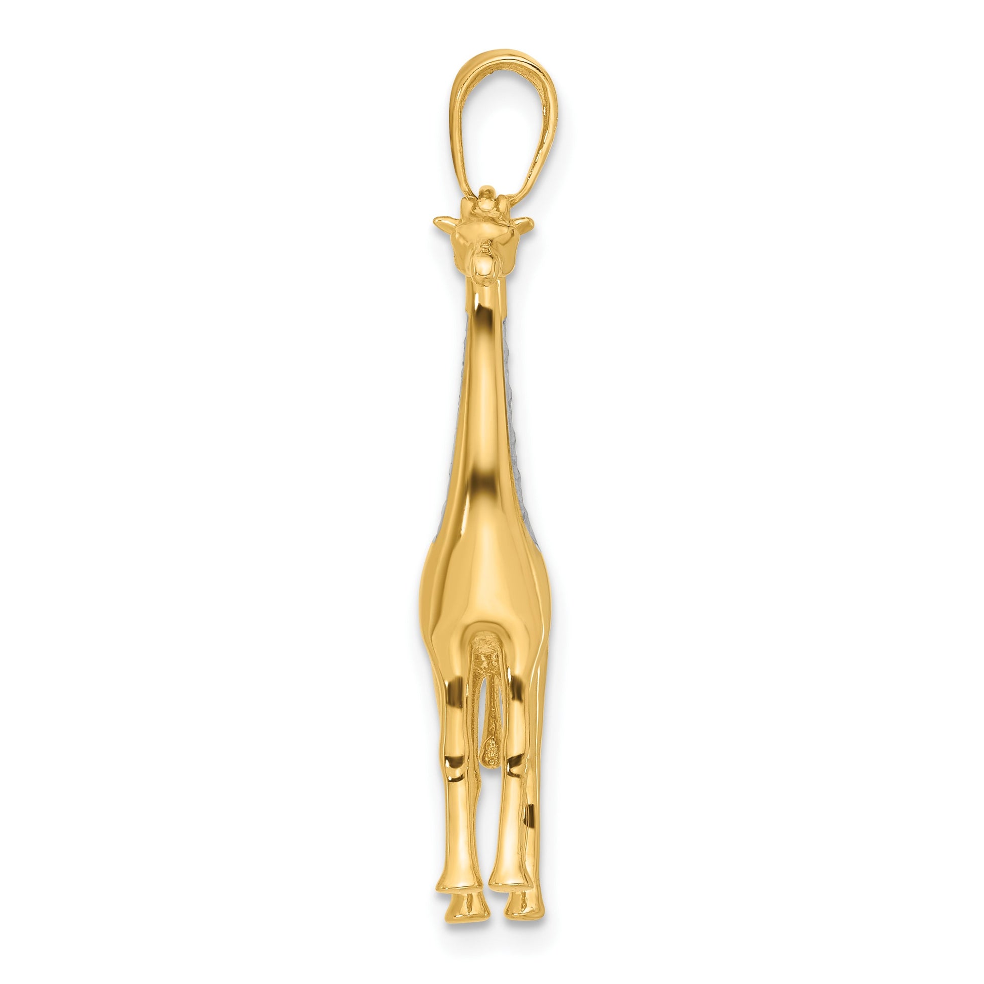 14K and White Rhodium Diamond-cut 3-D Giraffe Pendant