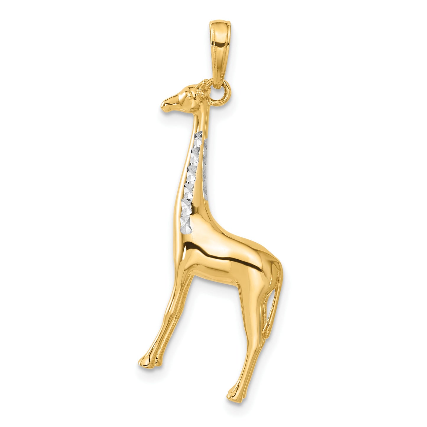 14K and White Rhodium Diamond-cut 3-D Giraffe Pendant