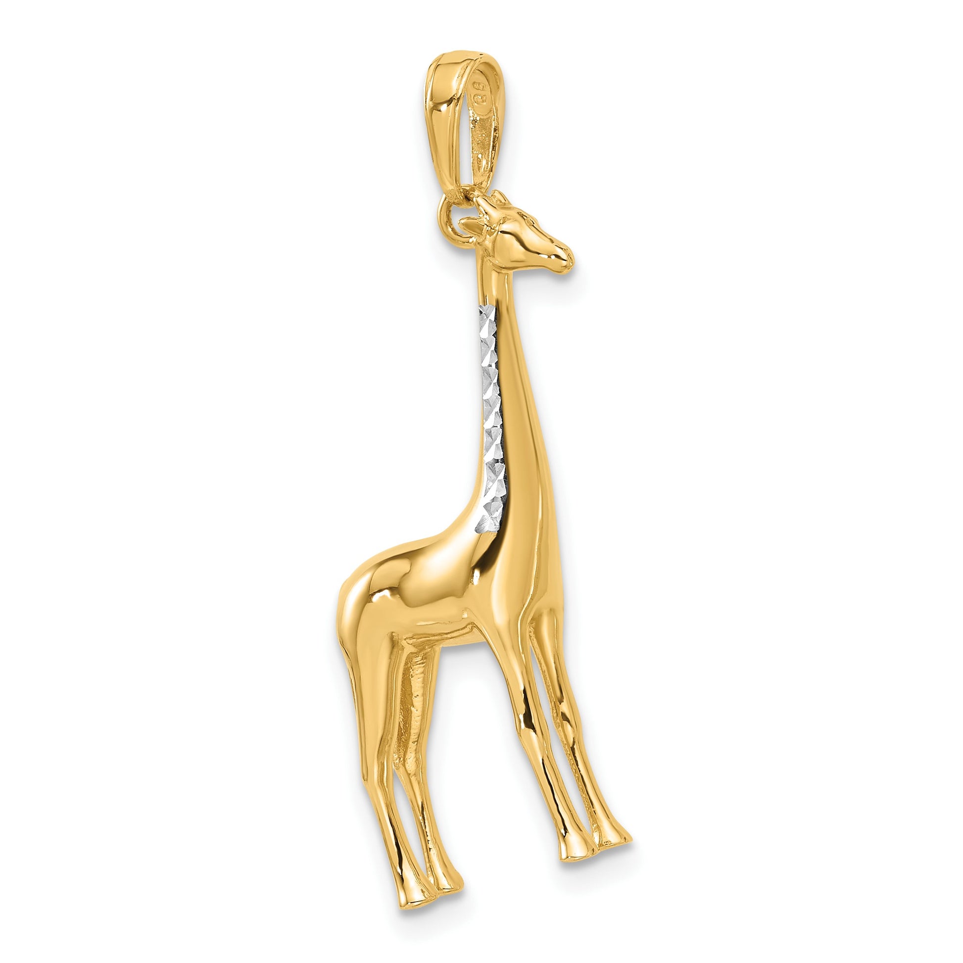 14K and White Rhodium Diamond-cut 3-D Giraffe Pendant
