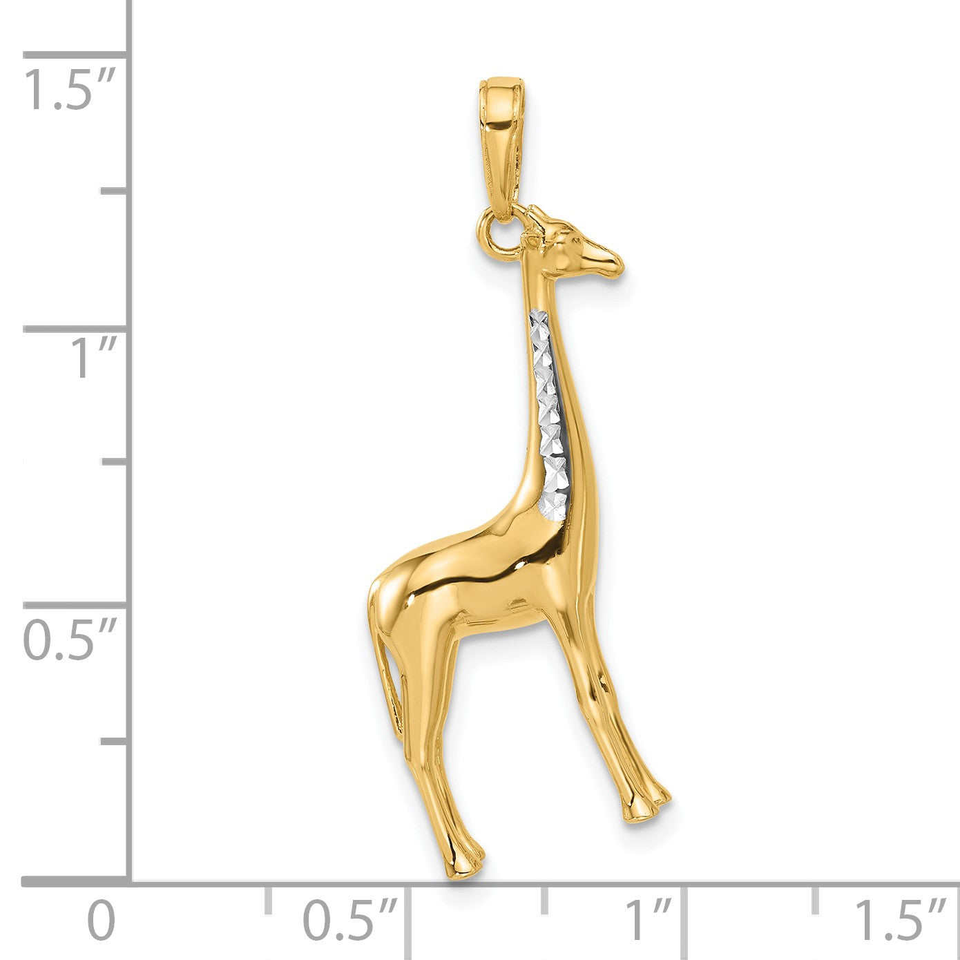 14K and White Rhodium Diamond-cut 3-D Giraffe Pendant