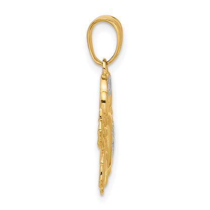 14K with White Rhodium Polished and Diamond Cut Crab Pendant