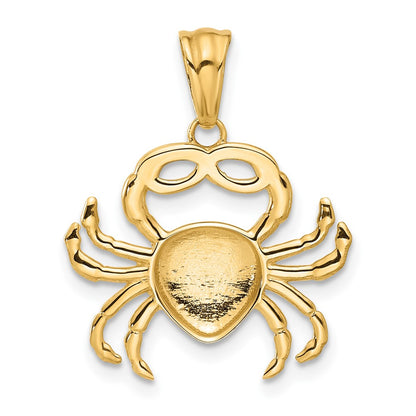 14K with White Rhodium Polished and Diamond Cut Crab Pendant